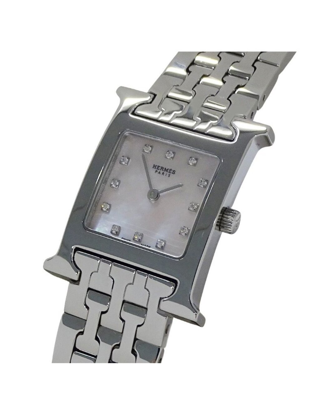 Hermes Watch H Diamond Shell Quartz Stainless Steel Silver